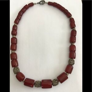 Dark Cherry Amber Bakelite Faturan Beads Necklace